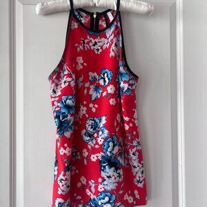 Kensie Floral High-Neck Blouse, Red and Navy Size Small
